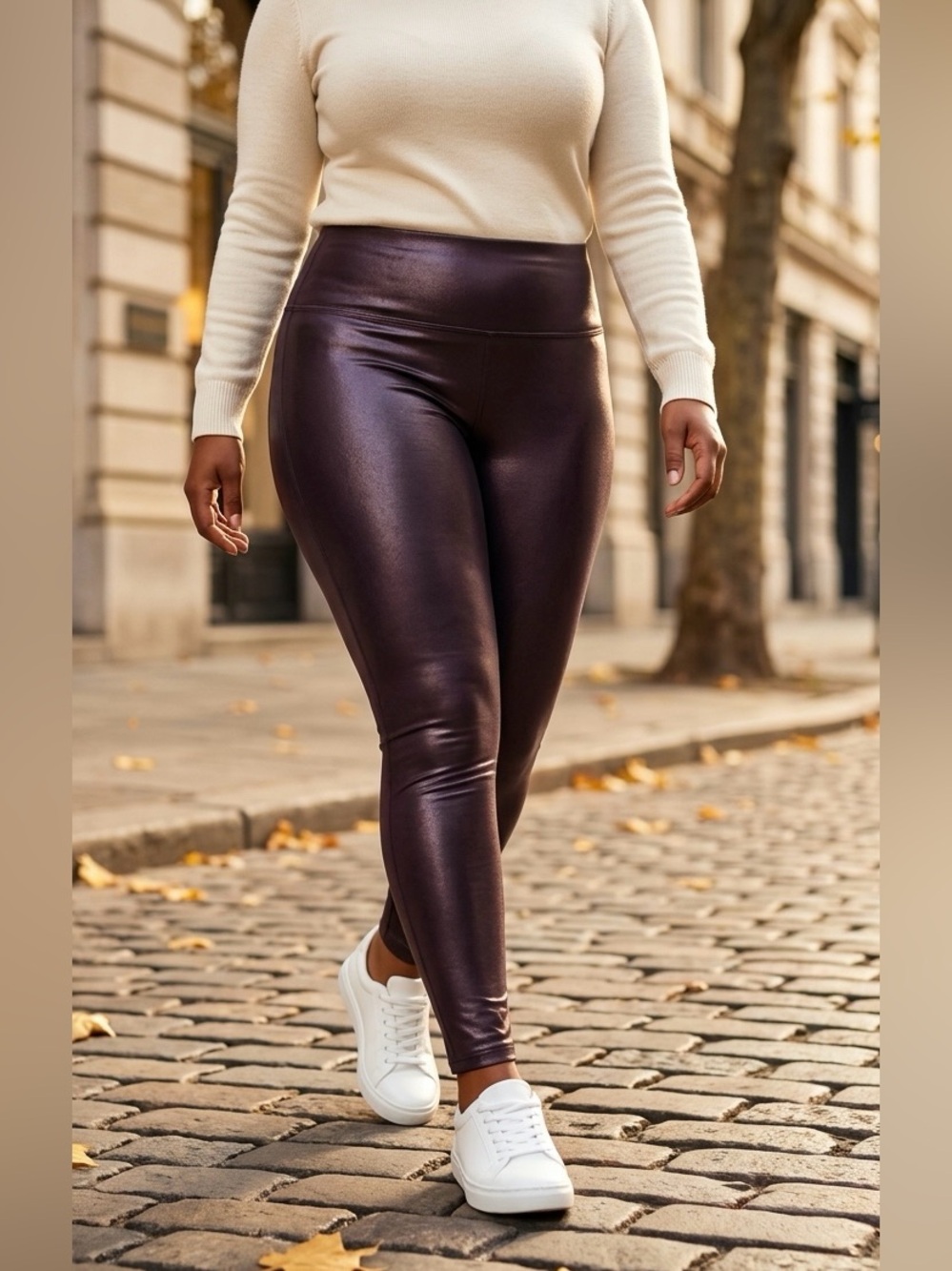 Spanx Faux Leather Leggings Metallic Wine Burgundy Dark Plum XL